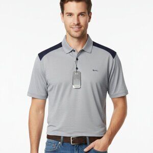 Nwt Greg Norman Polo Shirt Mens Size M Gray/Navy Shark Golf Casual Short Sleeve